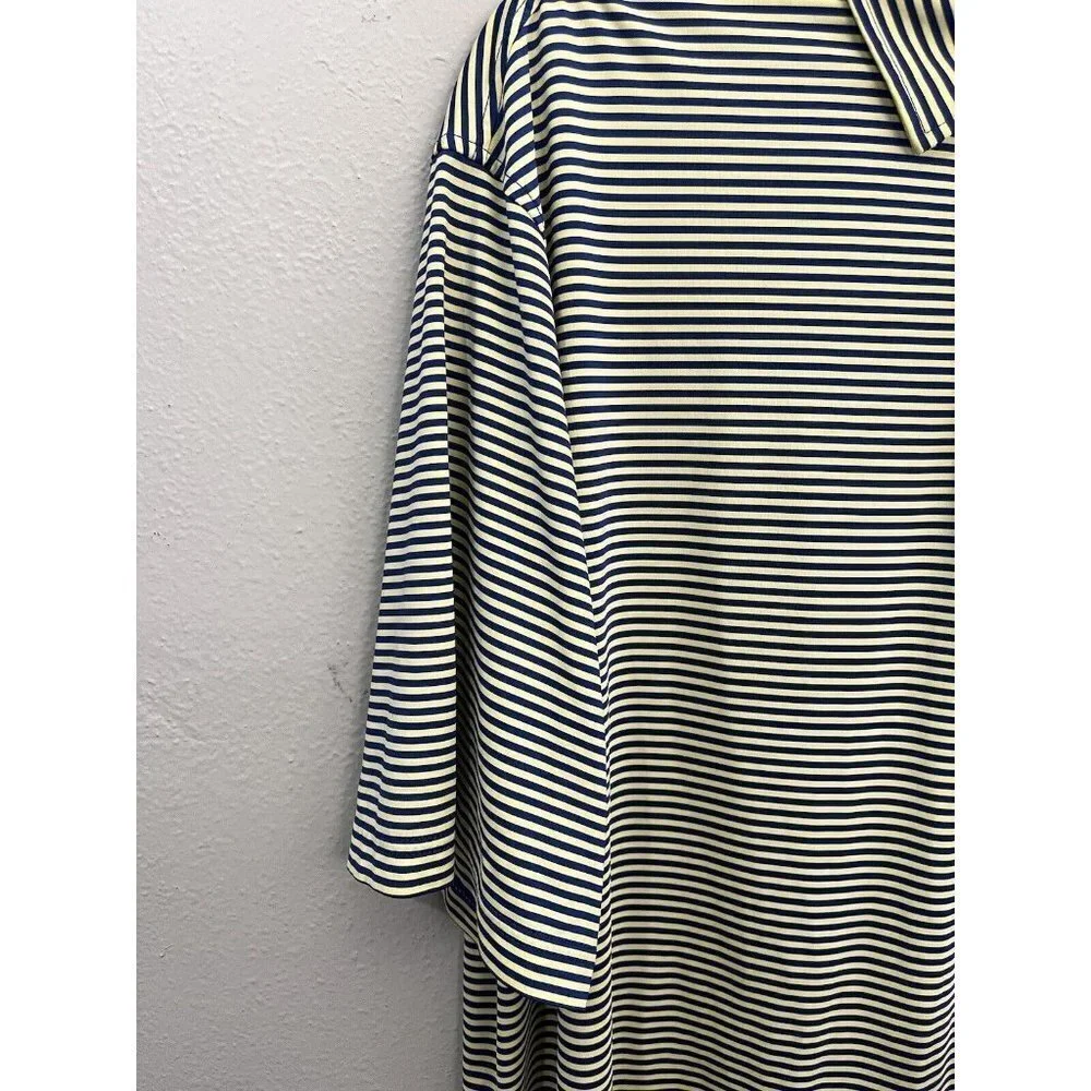 Foot Joy Golf Shirt Men XL Yellow And Blue Striped Short Sleeve 3 Button Collar